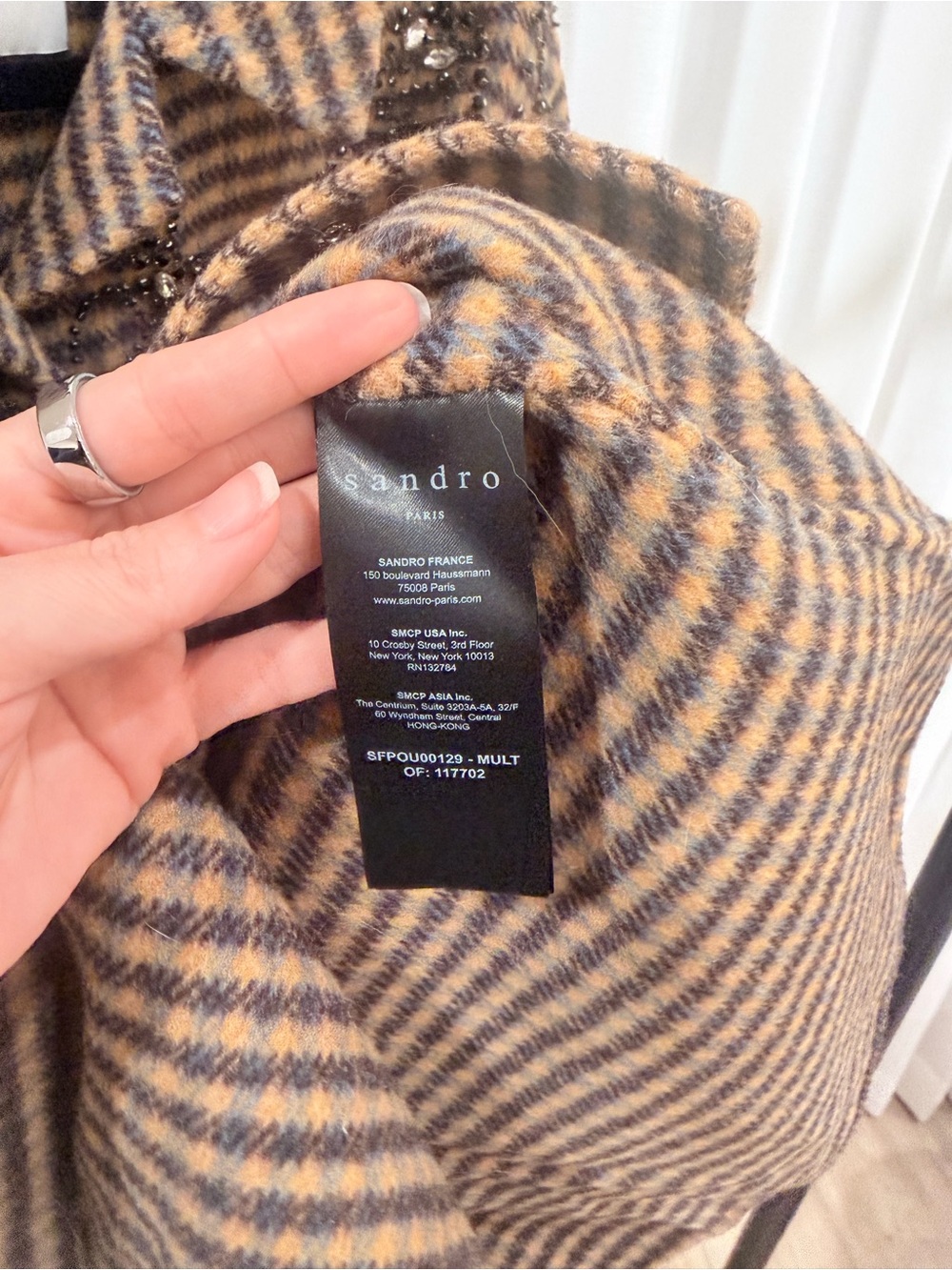 Sandro Paris Embellished Checked Wool-Blend "Brodan" Overshirt Jacket - Picture 6 of 8